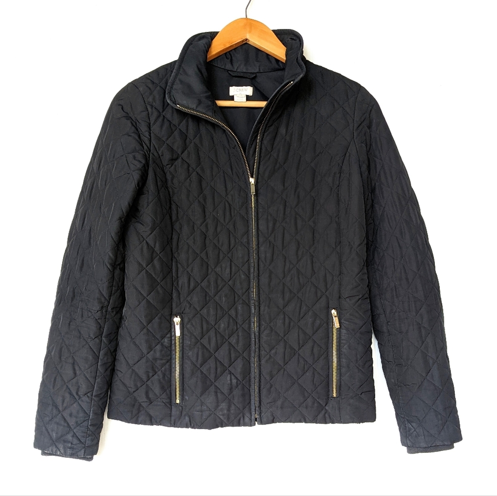 J. CREW black quilted zip-up packable puffer jacket